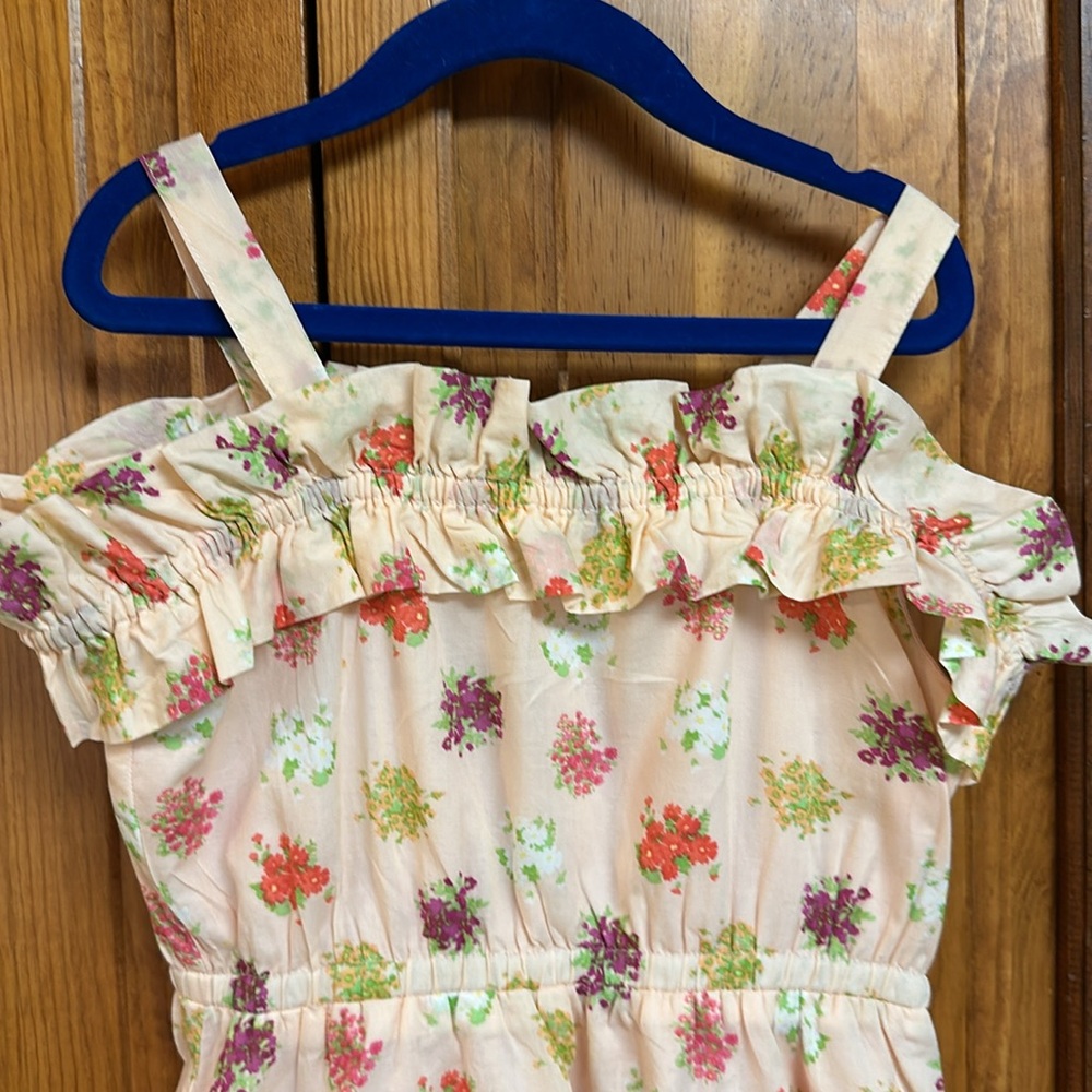 Janie & Jack Hopscotch Peachy Pink Floral Cold Shoulder Dress Back To School S6 - Picture 5 of 6